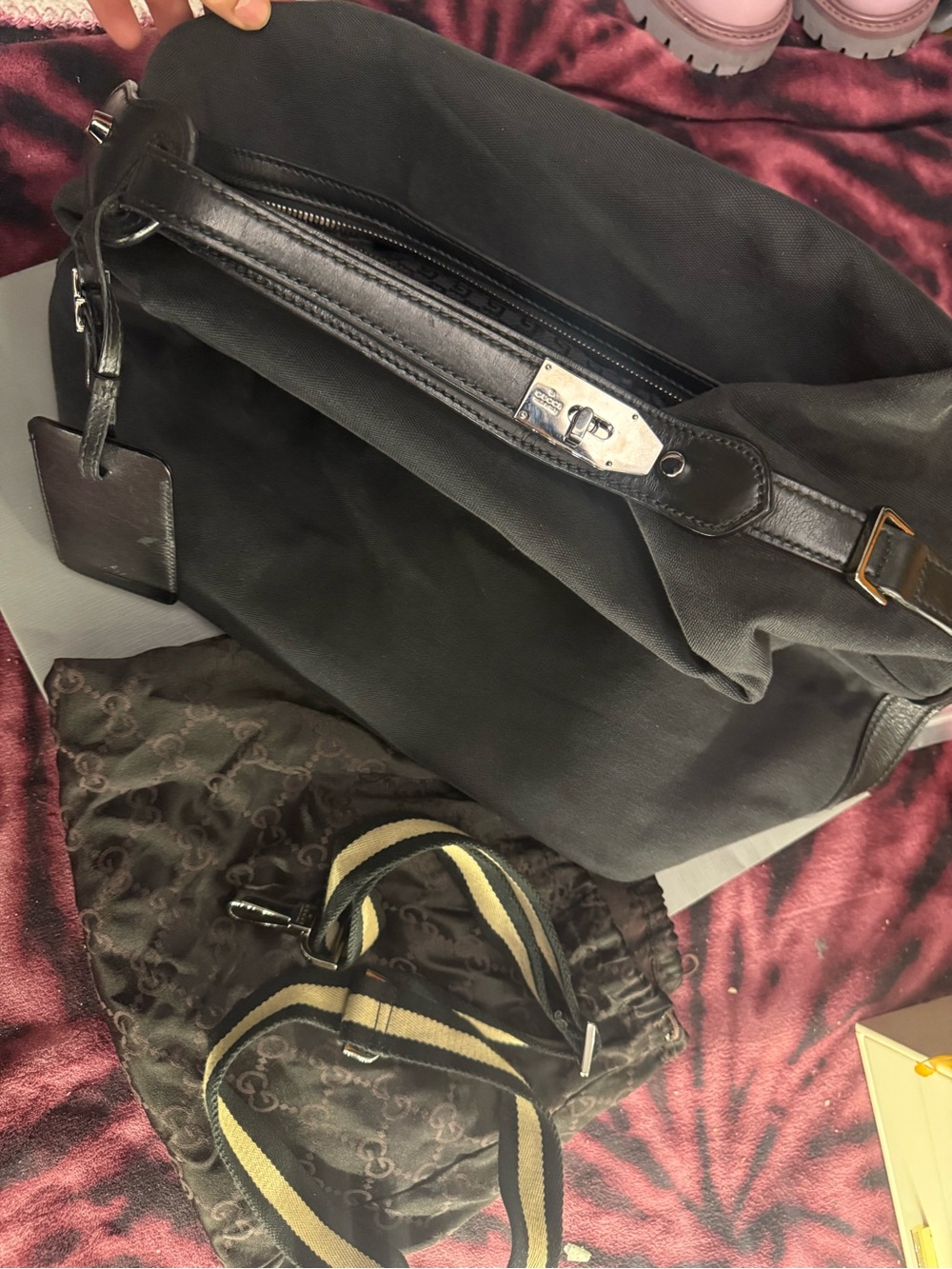 Gucci Black Canvas Duffel Bag with Leather Trim